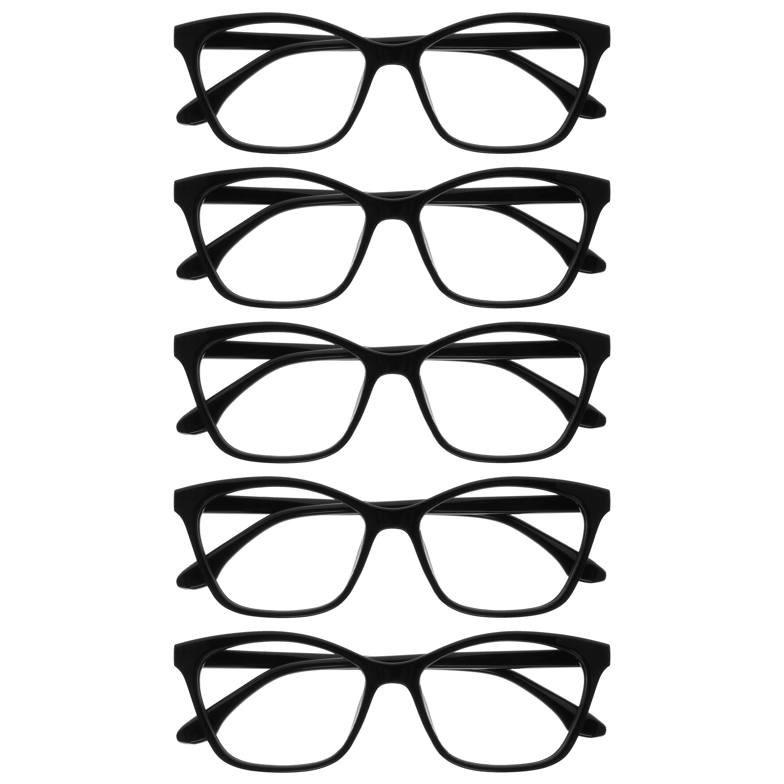 OPULIZE KAT Reading Glasses - 5-pack - Cat-Eye Frame - Black - Men & Women - Spring Hinges - RRRRR59-1 - +1.00