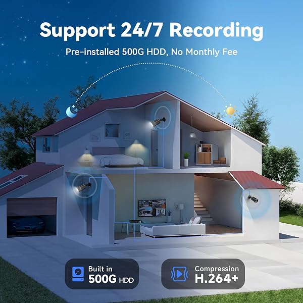 VORGUT WIRED SECURITY CAMERA SYSTEM OUTDOOR, 4PCS SURVEILLANCE CCTV BULLET CAMERAS FOR HOME SECURITY, 4CH AHD TVI 5MP LITE DVR RECORDER WITH 500G HDD, MOTION DETECTION, NIGHT VISION, WATERPROOF