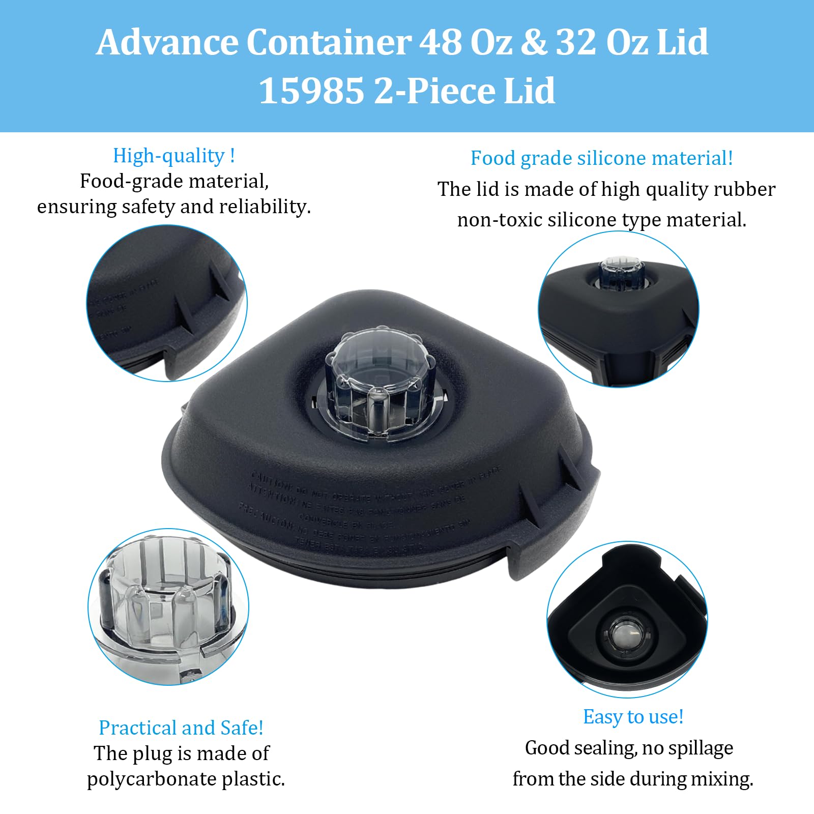 Blender Replacement Lid Compatible with Vitamix Quiet One Pitcher 48 & 32 Oz,VM0145,BarBoss Blender Pitcher,15985 2-Piece Lid for Advance Container 15978 VM0145 VM0149 VM0127 36019 16016 15981 VM0100a