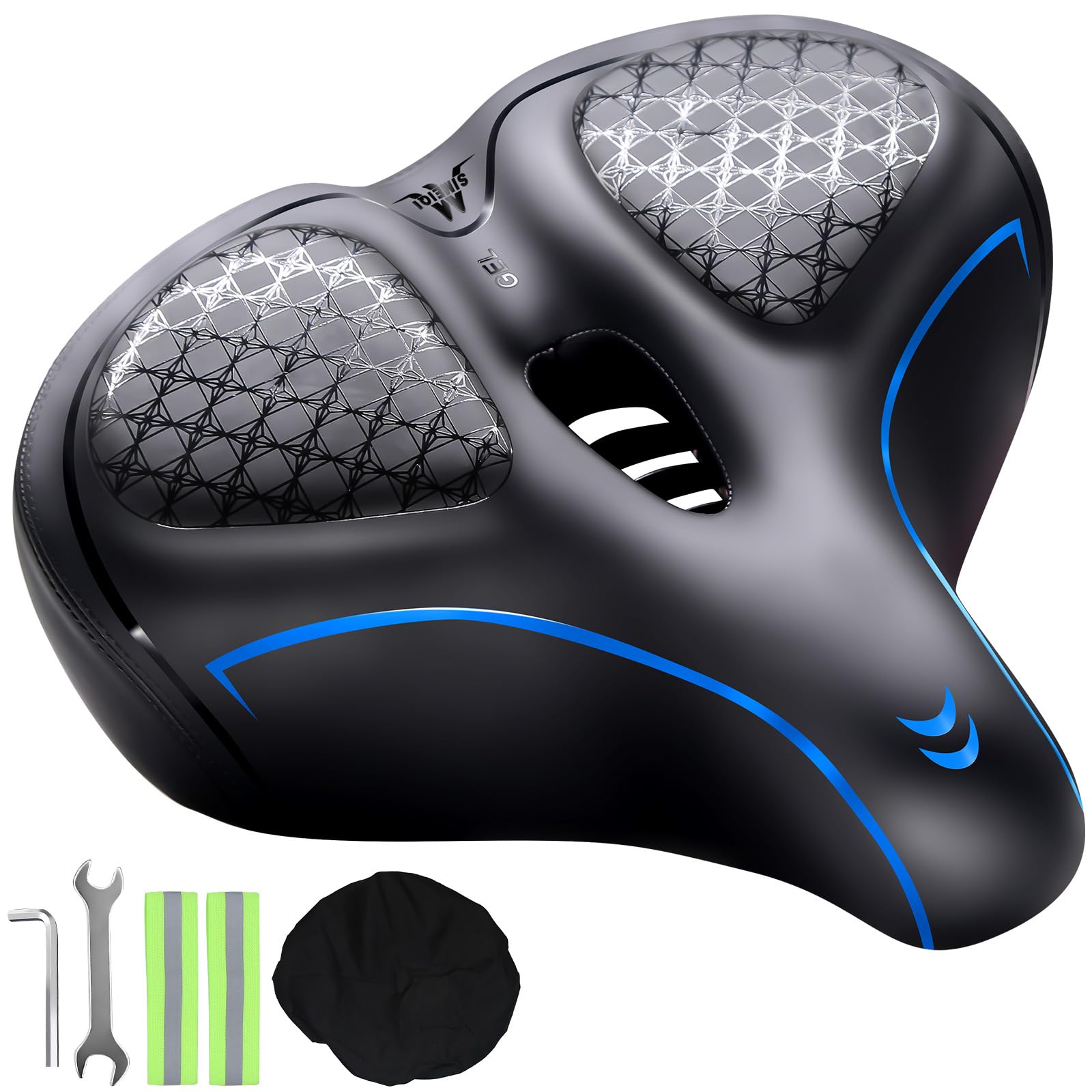 Comfortable Oversized Bike Seat Cushion Compatible with Peloton Bike,Road Bike City Bike and Exercise Bikes for Men & Women (Blue)