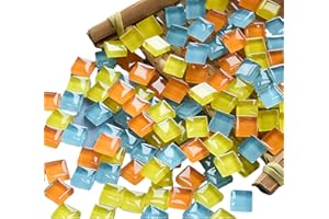 PINUO&KE Mosaic Tiles 225 Pieces / 200 g Pack of Crystal Glass Mosaic Mosaic Tile Supplies for Home Decoration, DIY Crafts, Plates, Picture Frames, Flowerpots – 1x1 cm Square Tiles (Orange Yellow Blue)