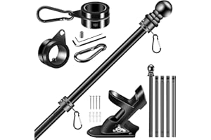 BONWIN Black Flag Pole Kit for Outside House, 6 FT Thickened Stainless Steel Wall Mount Flagpole for 3x5'/4x6' Flag, 1" Anti-Wrap Spinning Flag Ring Clips & 2-Position Bracket Holder for Porch Yard