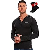 MERINNOVATION 100% Merino Wool Hoodie Men - Lightweight Base Layer Mens Thermal Long Sleeve Half Zip Sweatshirt for Hiking