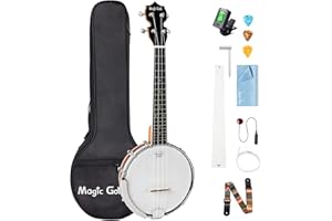 Magic Gold Banjo Ukulele, Concert 23 Inch 4 String Banjolele with Armrest, Sapele Banjo Uke with Beginner Kit