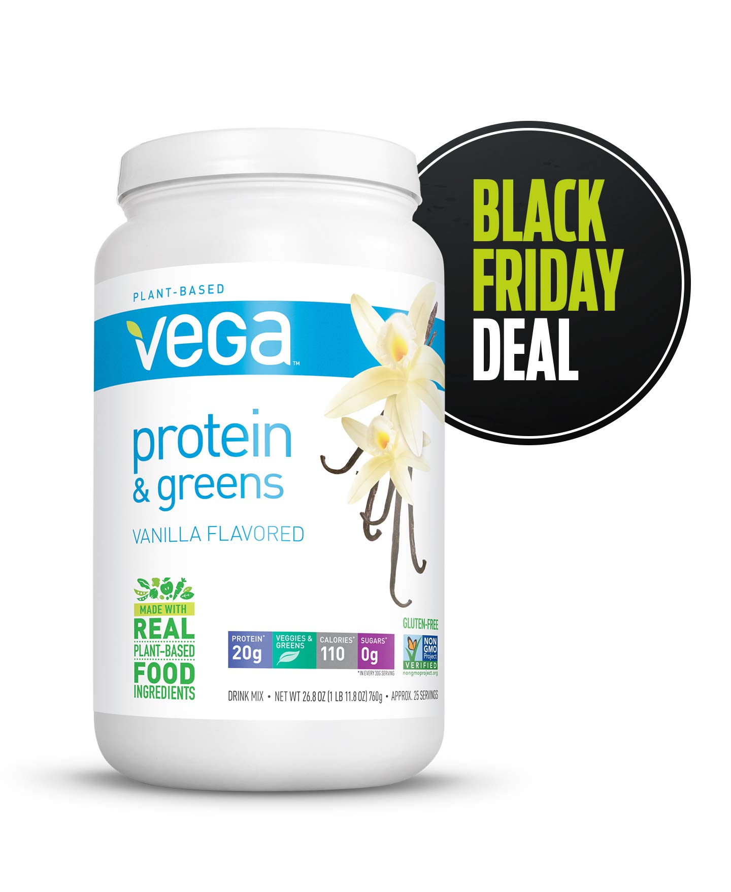 Vega Protein & Greens Vanilla (25 Servings, 26.8 Ounce) Vegan Plant