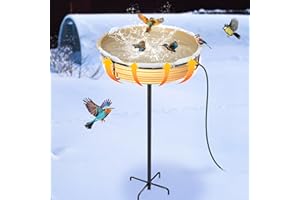 Ceoighe Large Heated Bird Bath for Outside Winter, 75W Heated Bird Baths for Outdoors, Thermostat Control with 5-Prong Metal 