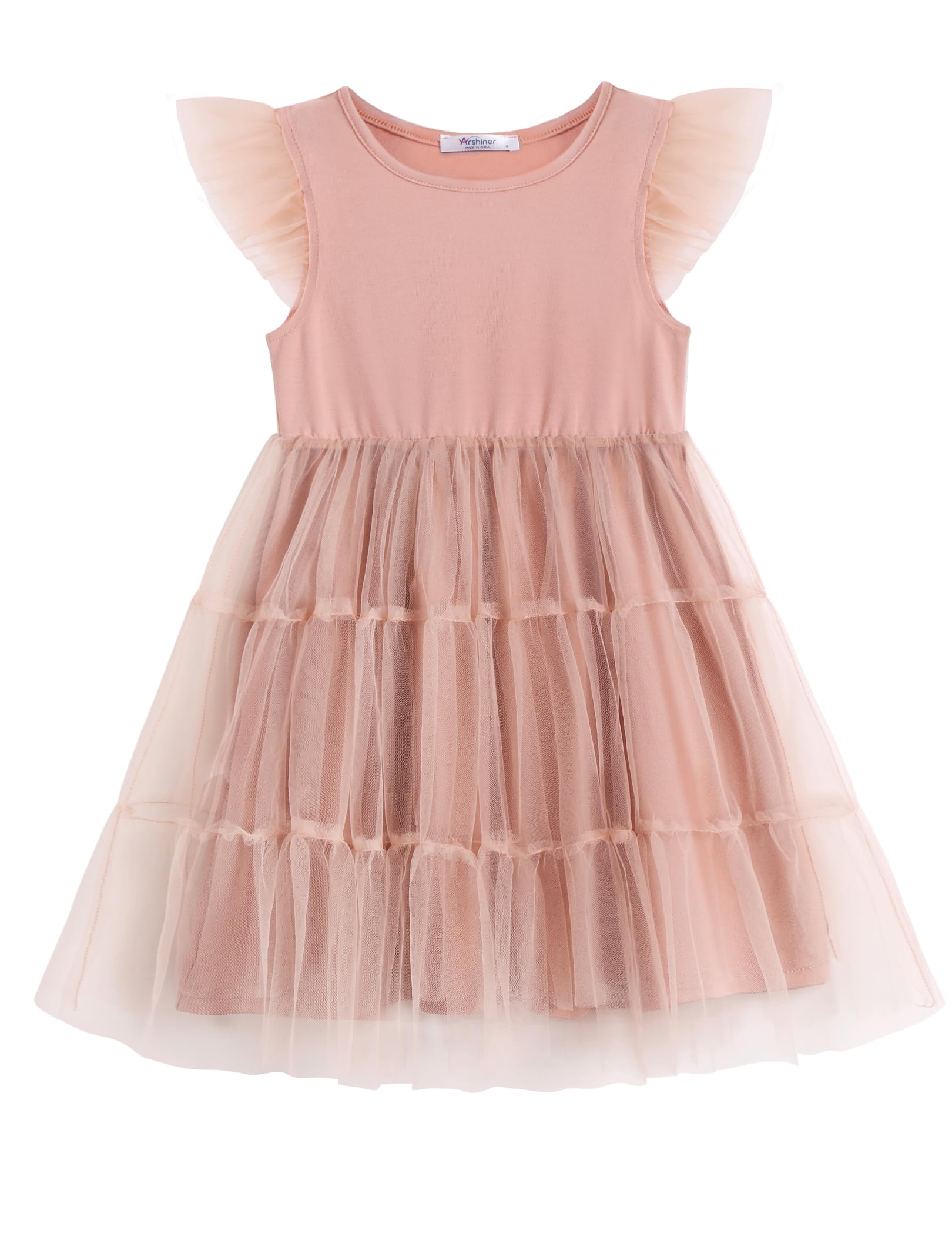 Photo 1 of Arshiner Toddler Tulle Dress Little Girls Dusty Pink Tutu Dresses Ruffle Tiered Swing Twirly Summer Sundress Size 6