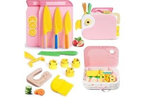 Yasterd Montessori Kitchen Tools for Toddlers,Kids Knife for Real Cooking,Toddlers Knife Set with Storage Box Kids Safe Knive