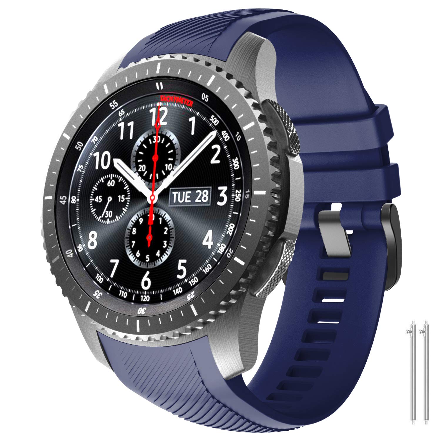 NotoCity for Samsung Gear S3 Frontier/Classic/Galaxy Watch 46mm, Silicone Replacement Band, Dark Blue, 22mm, No Gaps Design, Quick Release Spring Pins