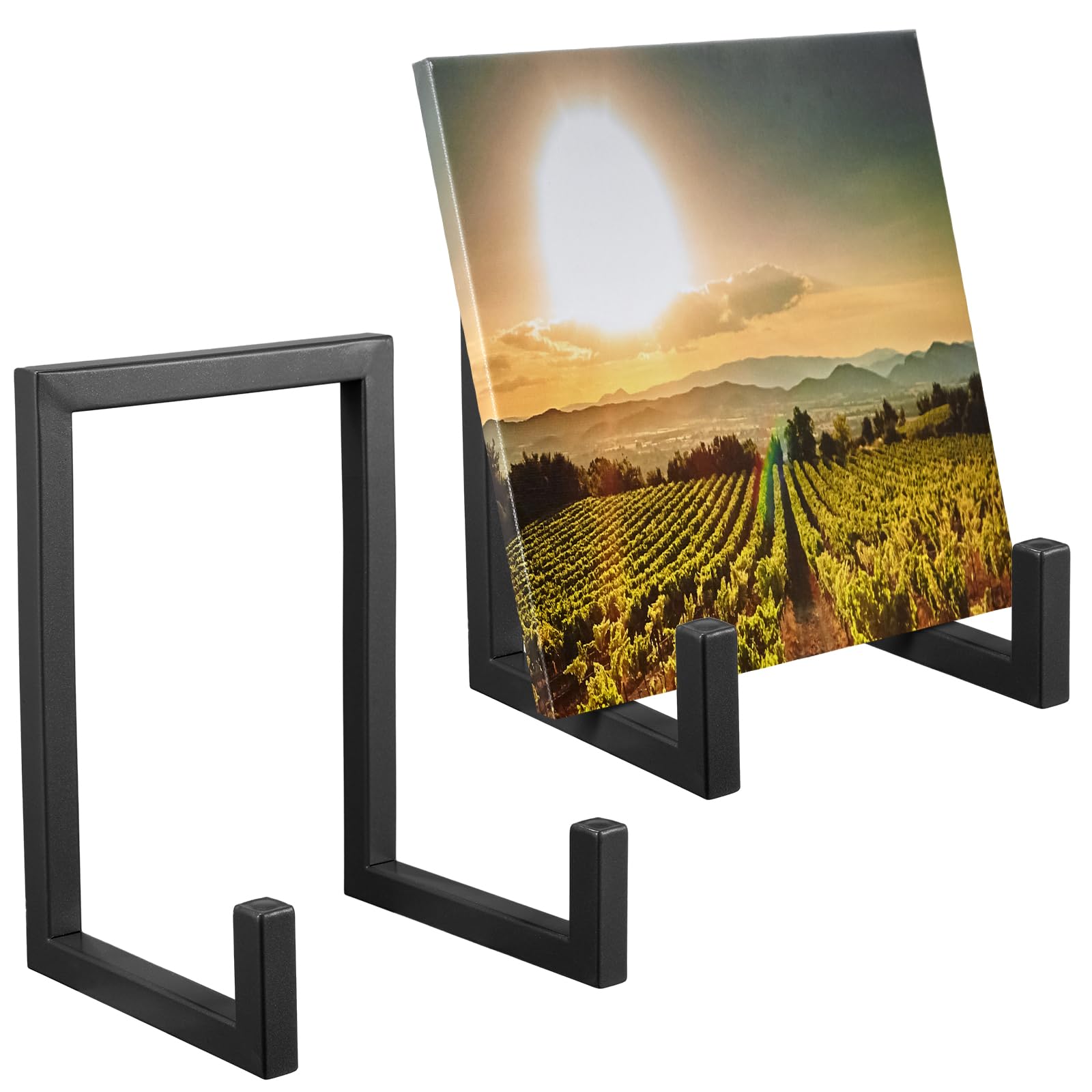 Photo 1 of Sweetude 2 Pcs Large Plate Stands for Display Metal Frame Plate Holder Display Stand Decorative Table Top Easels for Picture, Book, Platter, Photo Easel(Black,6 Inch)