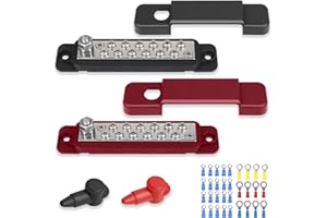 DIKJAK 180A 12-48V Bus Bar, 12 Terminal Power Distribution Block with 32 Wire Lugs, Distribution Block Terminal Block for Car Audio, Solar System, Marine Use