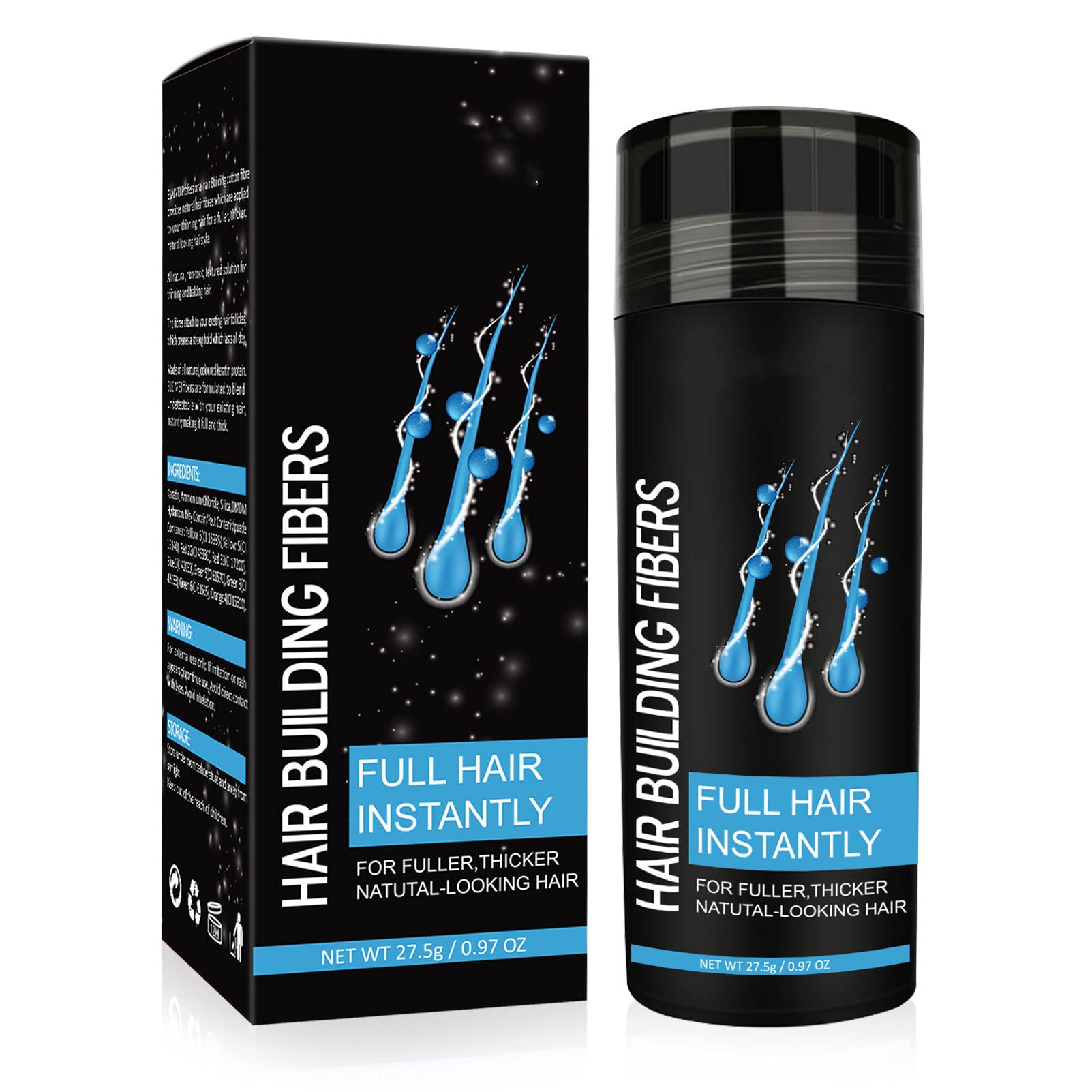 Professional Hair Fibers for Men & Women - Black, Conceals Thinning Hair & Bald Spots