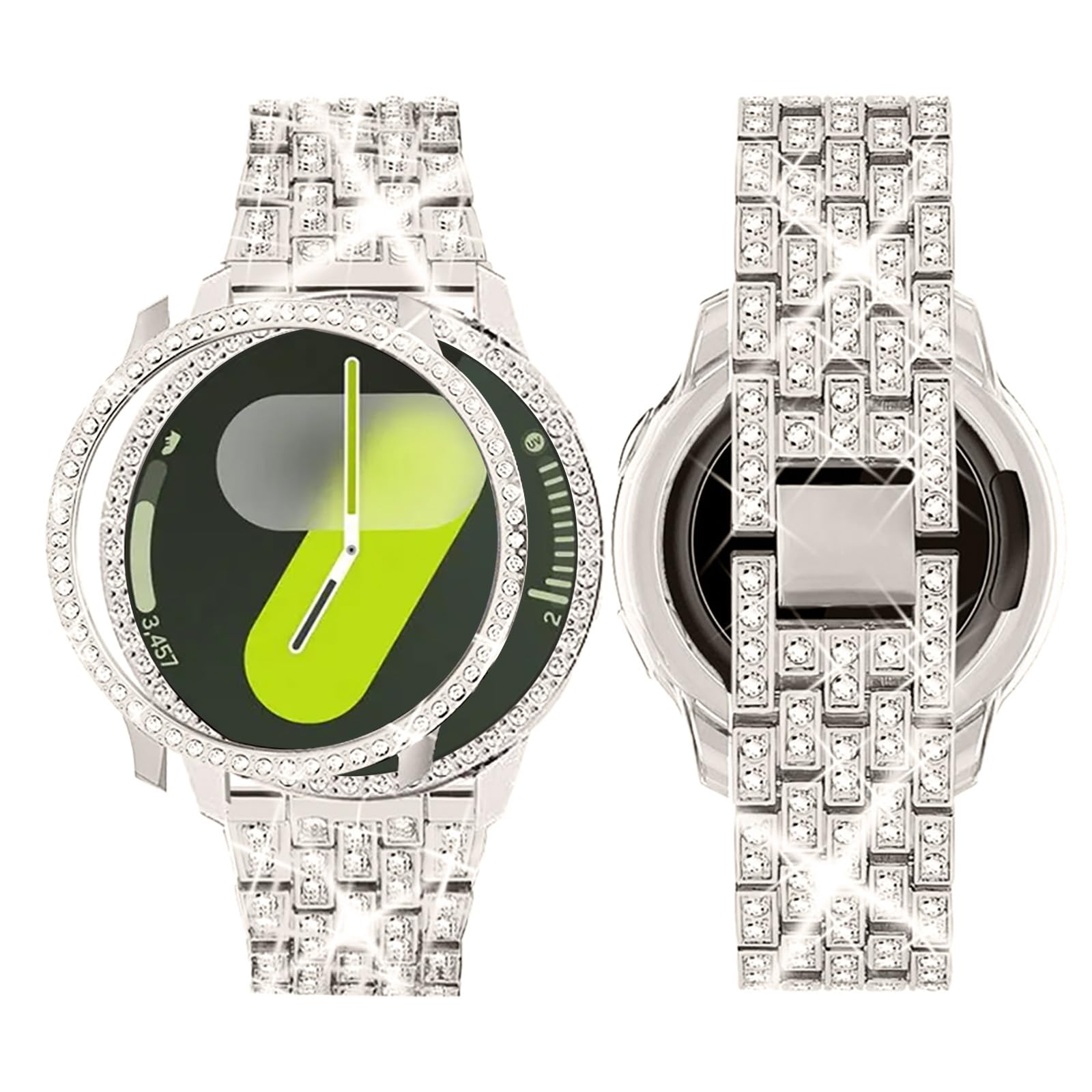 Photo 1 of SUPOIX Band with Case ONLY Compatible for Samsung Galaxy Watch 7 44mm, 20mm Women Bling Replacement Strap & PC Protective Bumper Face Cover for Galaxy Watch 7 44mm (Starlight/44mm)