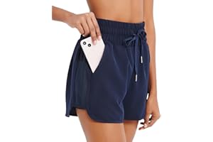 Monbessi Women's Running Shorts with Line Athletic Workout Hiking Swim Shorts with Pockets