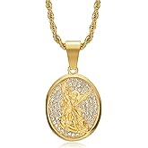 NEGS 18K Gold Plated Saint Michael Pendant Stainless Steel Necklace for Men Women, 24 Inch Rope Chain Christian Prayer Jewelry Gift