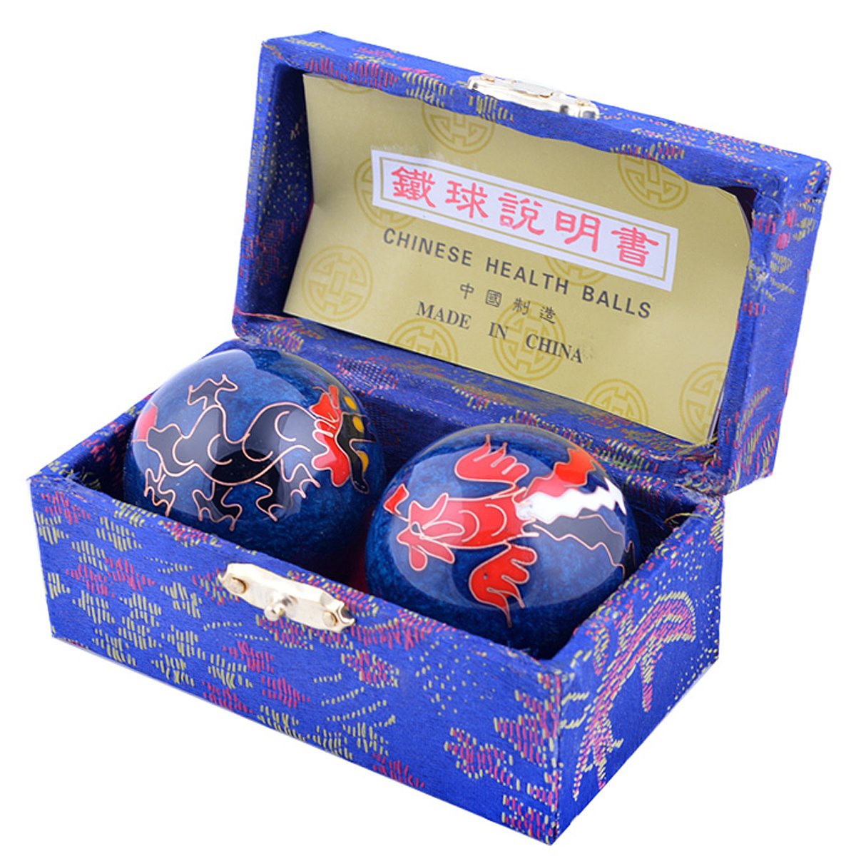 fengshuisale Feng Shui Chinese Health Balls (Blue with Phoenix and Dragon) 3.8cm/1.5" Red String Bracelet F1117 (3.8cm)