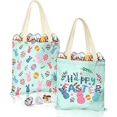 JMHACHY Easter Canvas Tote Bags for Kids - 2 Pack Bunny Treat Easter Canvas Bags with Handles, Perfect for Egg Hunts