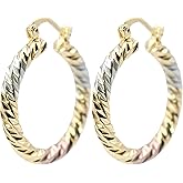 Mixed Metal Tri Tone Rose Gold, Silver & Yellow Gold Hoop Earrings, 18k Gold Filled Plating