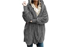 Sherpa Jacket Women Fuzzy Fleece Open Front Hooded Cardigan Soft Comfy Winter Coats Loose Casual Outerwear Pockets