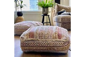 Mandala Life ART Bohemian Floor Cushion Cover - Pure Wool and Cotton Mix - 24x24x8 inches -Filler not Included - Artisan Hand Embroidery Patch Work - Boho Chic Luxury Moroccan Pouf Cover