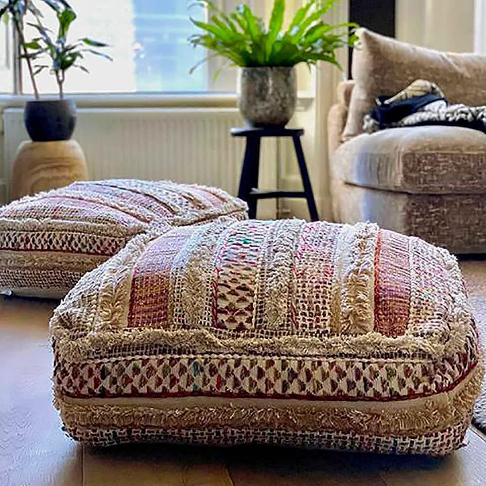 Mandala Life ART Boho Pouf Ottoman Cover - Round Floow Pillow Cushion - 24x8 — image 1