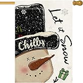 LHSION Let It Snow Snowman House Flag 28 x 40 Inch Chilly Christmas Decorative Double Sided Burlap Small Flag Holiday Banners for Winter Xmas Farm House Yard Decoration