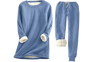 ovticza Two Piece Outfits For Women Winter Warm Fleece Lined Set Crewneck Long Sleeve Sweatshirts Drawstring Waist tunic