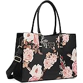 MOSISO Laptop Tote Bag Compatible with MacBook, 17-17.3 inch Notebook and Chromebook, Peony Waterproof PU Leather Travel Work Briefcase with Adjustable PU Handle, Black
