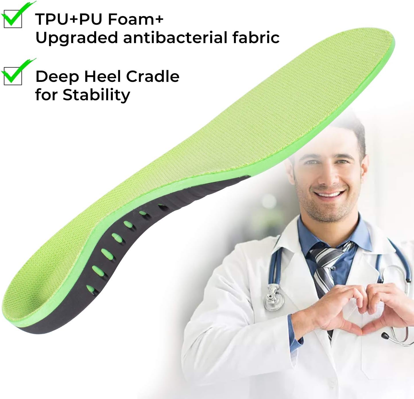 Shoe Insoles for Arch Pain Plantar Fasciitis Feet Insoles Arch Supports Orthotics Inserts Relieve Flat Feet High Arch Foot Pain for Men Women (Green, (1pair) L: M10-12 / W 11-13 (11.81")): Health & Personal Care