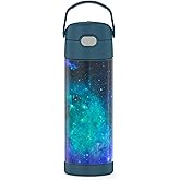 THERMOS FUNTAINER 16 Ounce Stainless Steel Vacuum Insulated Bottle with Wide Spout Lid, Galaxy Teal