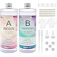 Epoxy Resin, Demorex Resin Kit Crystal Clear-Not Yellowing and No Bubble Self Leveling Easy Mix 1:1 Casting & Coating for DIY Jewelry Making, Art Crafts, Wood & Resin Molds (32oz)