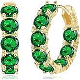 FSLEAD 14K Gold Plated Hoop Earrings for Women,Silver Huggie Earrings for Women Cubic Zirconia Small Earring CZ Inside-Outside Hoop Earring Green Earring