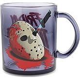 Silver Buffalo Friday the 13th Glass Coffee Mug Featuring Jason Voorhees Mask, 17.5 Ounces