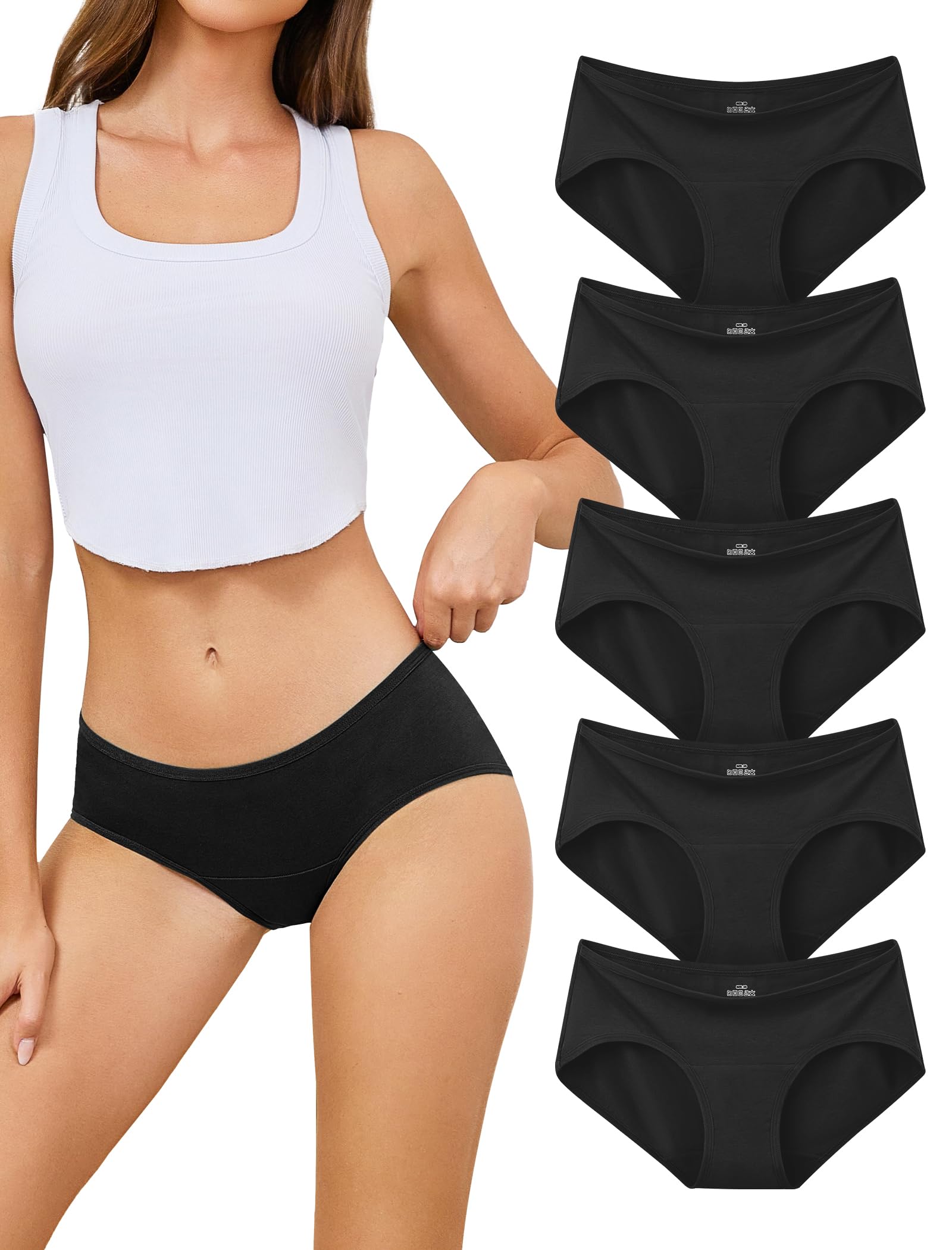 Photo 1 of voenxe Black Underwear Cotton Hipster Panties Women Briefs,Breathable Soft Bikini Women'S Full Coverage Underpants Cheeky,Mid Low Waist Stretch Comfortable Sports Ladies Daily Undies Plus Size,5 Pack
