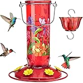 Kingsyard Hummingbird Feeder for Outdoor Hanging - Charming Patterned Glass Humming Bird Feeder with 6 Feeding Ports and Ant Moat, Ideal Gift Choice for Bird Lovers, Red