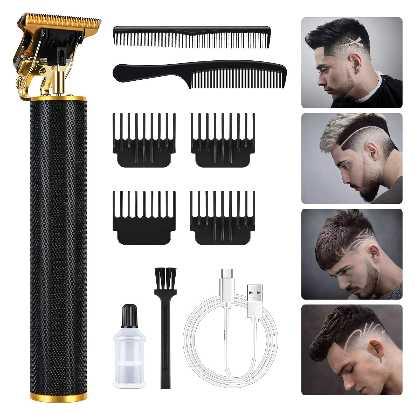 URAQT Cordless Hair Clippers for Men - Electric Beard Trimmer Set, Waterproof Detail Beard Shaver, T-Blade Trimmer Grooming Kit with 4 Guide Combs and 2 Hair Combs