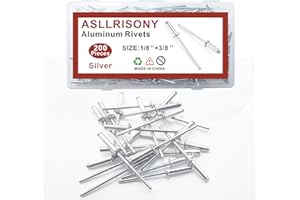 ASLLRISONY 200pcs Silver 1/8-3/8 Inches Aluminum Blind Rivets, 3.2-9.5 mm Pop Rivets, Aluminum Grip and Steel Mandrel
