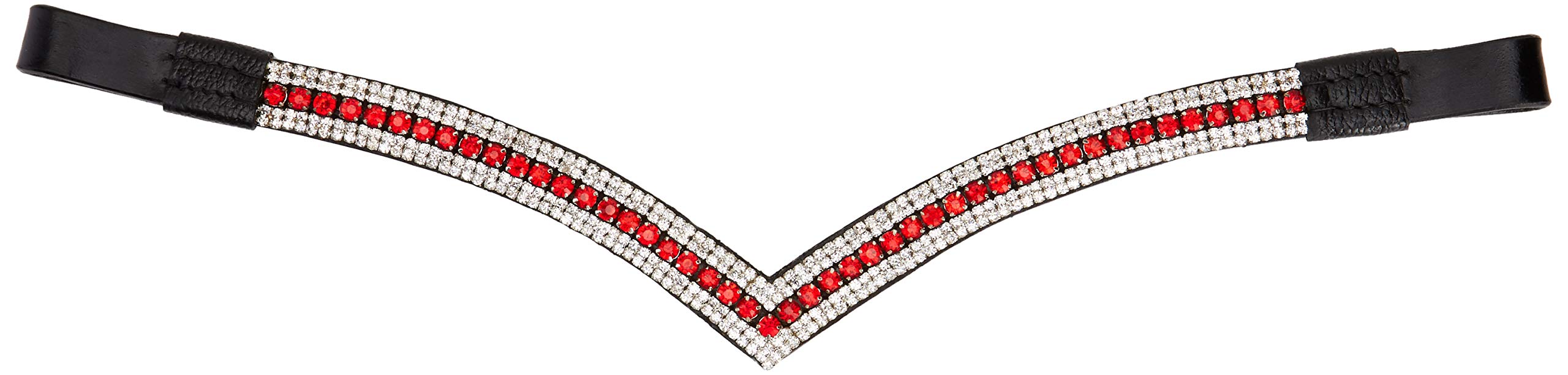 Cwell Equine Bling V Shape 5 Rows Diamante Red/Clear Crystal Browband Dressage Black (FULL 16 INCHES)