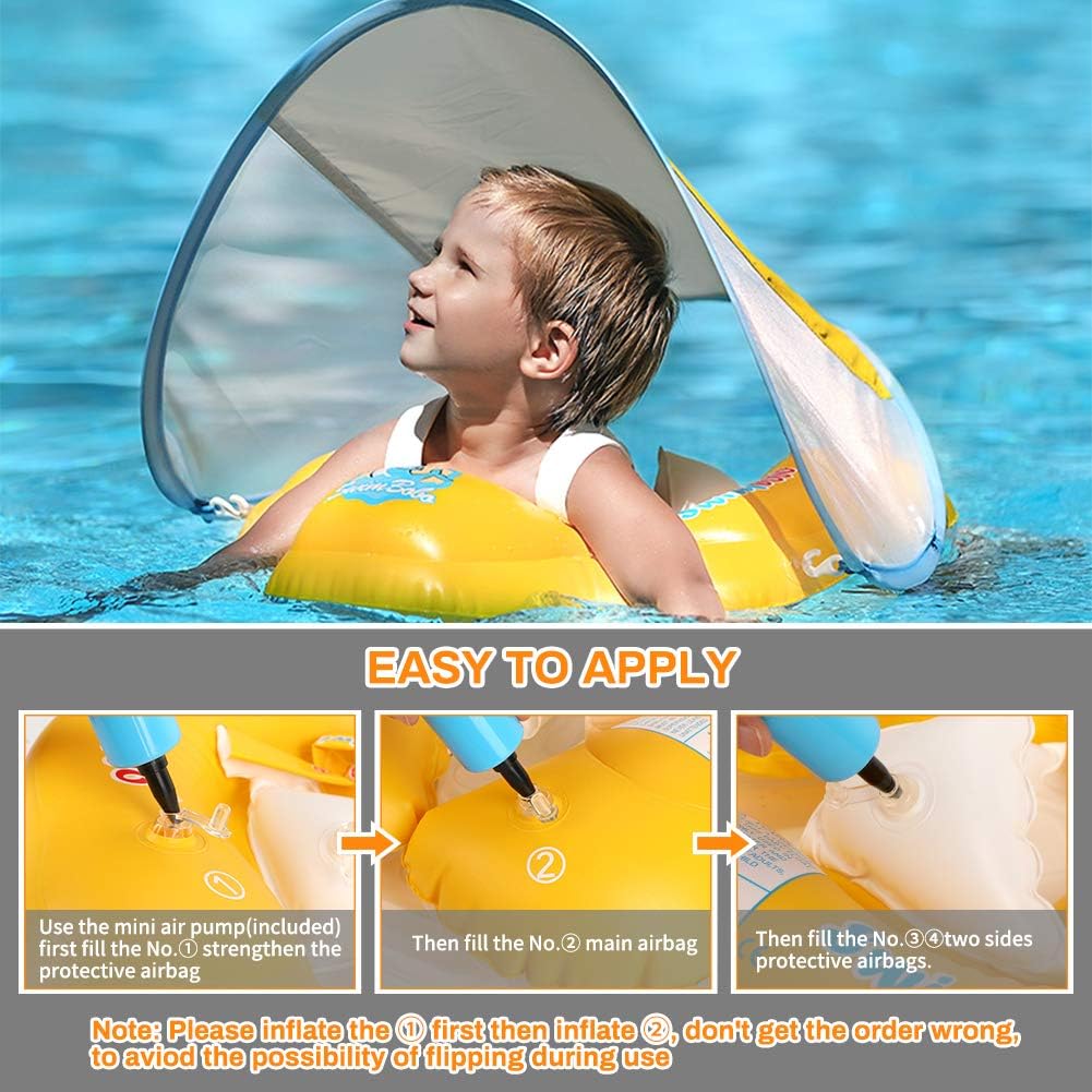 Achort Bebe Siege De Piscine Avec Auvent Amovible De Bouee Bebe Protection Anti Uv Double Flotteur De Securite Et Anneaux Bouee Bebe Piscine Pour Bebe 6 36 Mois Flotteurs Bebe Jeux Et Jouets