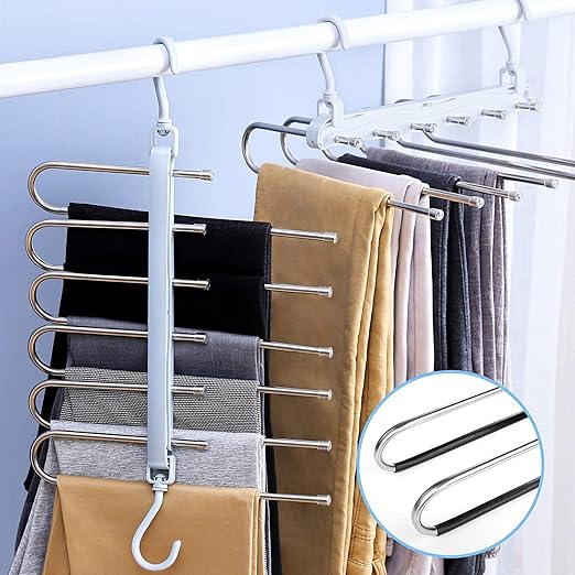 Pants Hangers 2 Pack Adjustable 6in 1 MultiLayer Hanger Made of