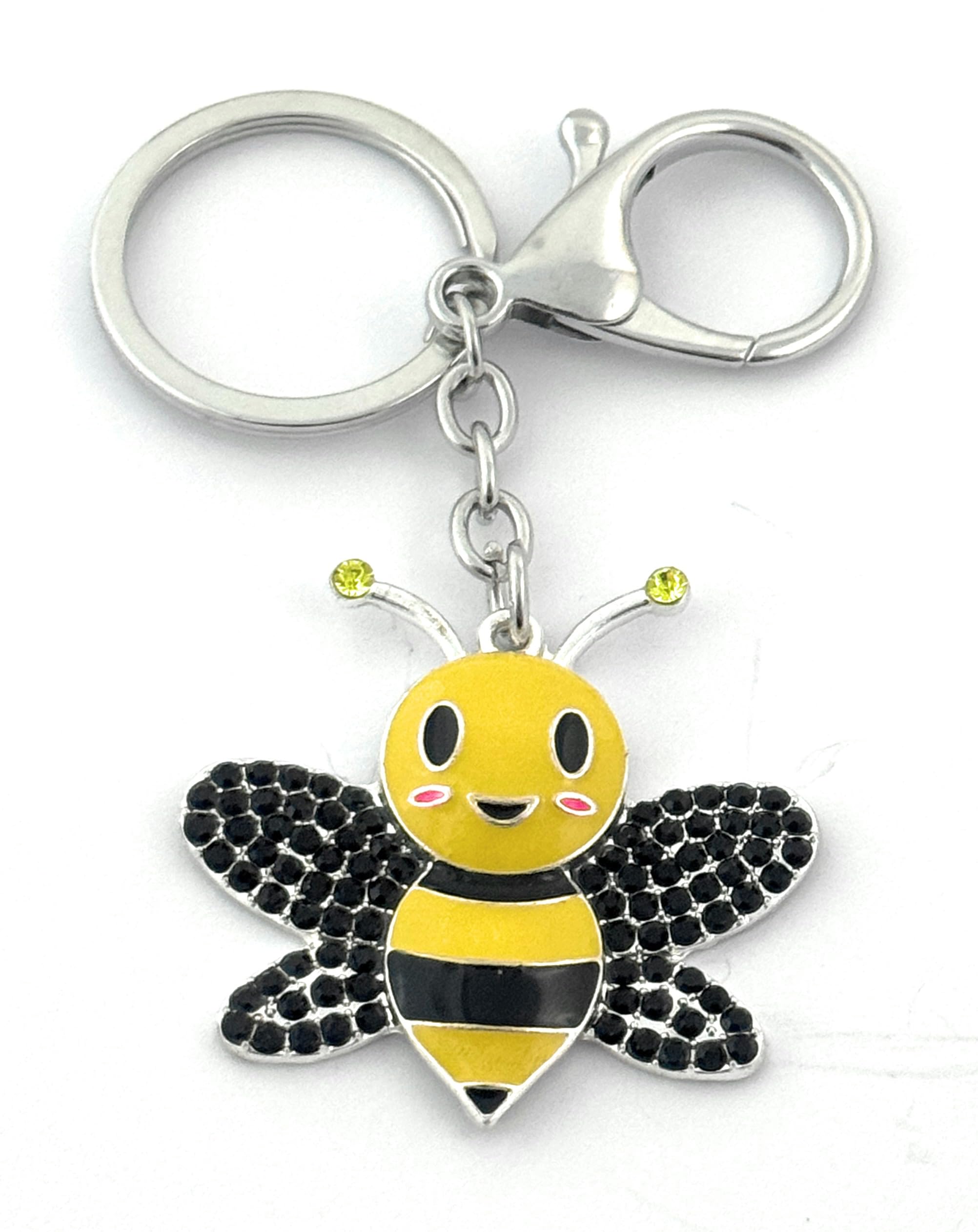 FizzyButton Gifts Bee Keyring Key Ring with Enamel and Rhinestone Charm and Lobster Clasp