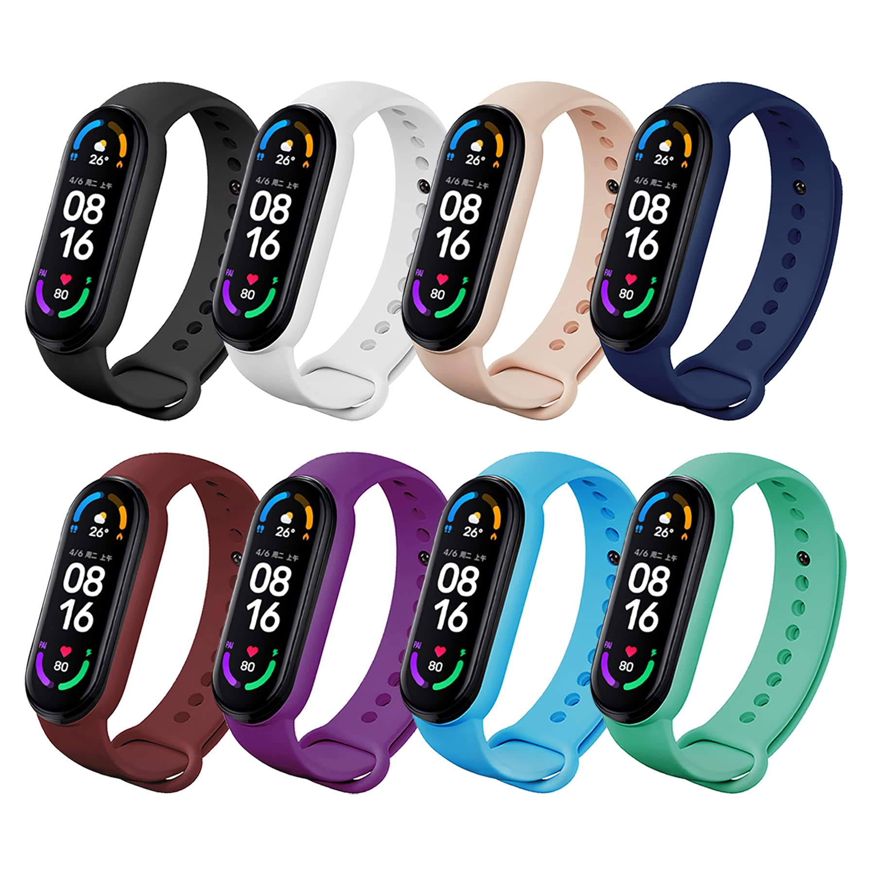 BDIG Compatible for Xiaomi Mi Band 6 Strap Replacement Mi Band 7, Soft Silicone Strap Wristband WatchBand Accessories for Xiaomi Mi Band 5/6/7, 8PCS