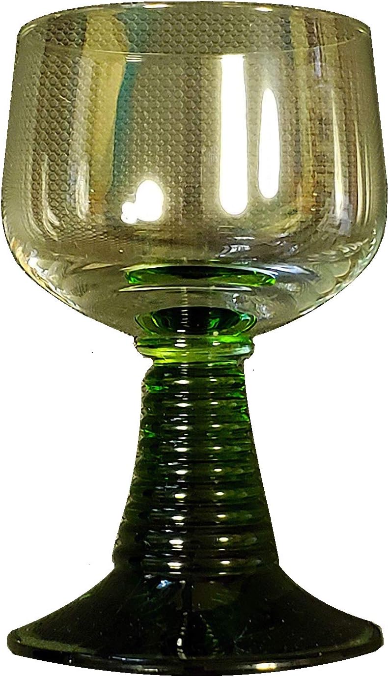 Green Ribbed Wine Glass Set of 2 pieces Hand blown glassware drinkware