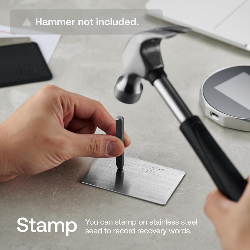 – XSEED Plus - Placas de aço para armazenamento criptográfico seguro de carteiras de Bitcoin (conjunto de punção de aço incluído) compatíveis com carteiras de hardware SecuX, Ledger e Trezor