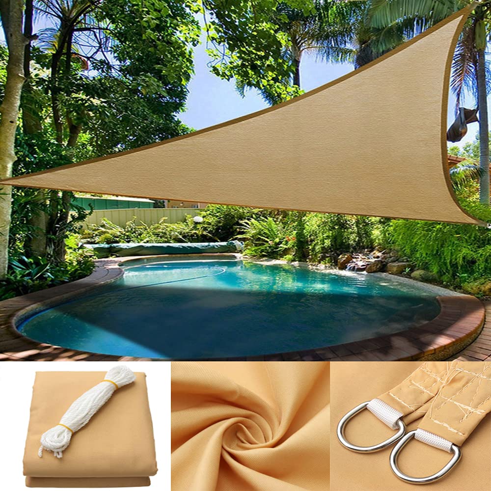 D&DEM Anti-UV Awning Sun Shelter Triangle Canopy Outdoor Shelters Sun Shade Sails Beach Sunshade Tarp Waterproof Garden Car Camping (4 * 4 * 4M)