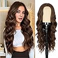 Long Dark Brown Wig for Women 26 Inch Middle Part Wavy Women Charming Wigs Realistic Natural Looking Synthetic Heat Resistant Fiber Hair for Daily Party Use