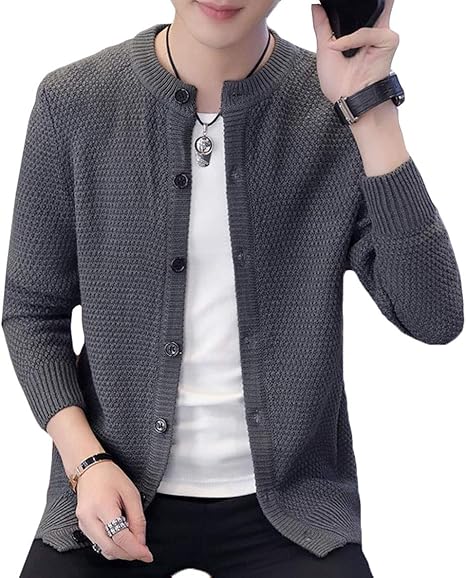 Amazon Aozuo メンズ カーディガン 無地 秋服 薄手 長袖 コート ジャケット ニットコーディガン ラウンドネック ハンサム スリム 流行れ メンズ 韓国ファッション ニットセーター カーディガン 通販
