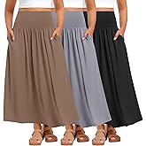 Ficerd 3 Pack Plus Size Maxi Long Skirts for Curvy Women, Ankle Length a Line Pleated High Waisted Summer Skirts with Pocket