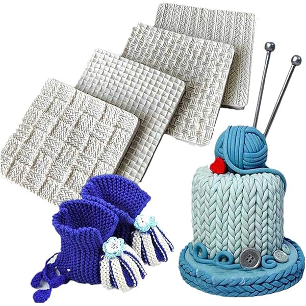 Wocuz Set Of 4 Fondant Christmas Cake Impression Mat Knitting