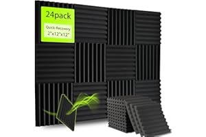 EEKIYA 24 Pack Sound Proof Foam Panels for Walls, Thickened 2x12x12 Inches Wedges Acoustic Panels Sound Absorbing, High Density Pyramid Noise Reduction Panels